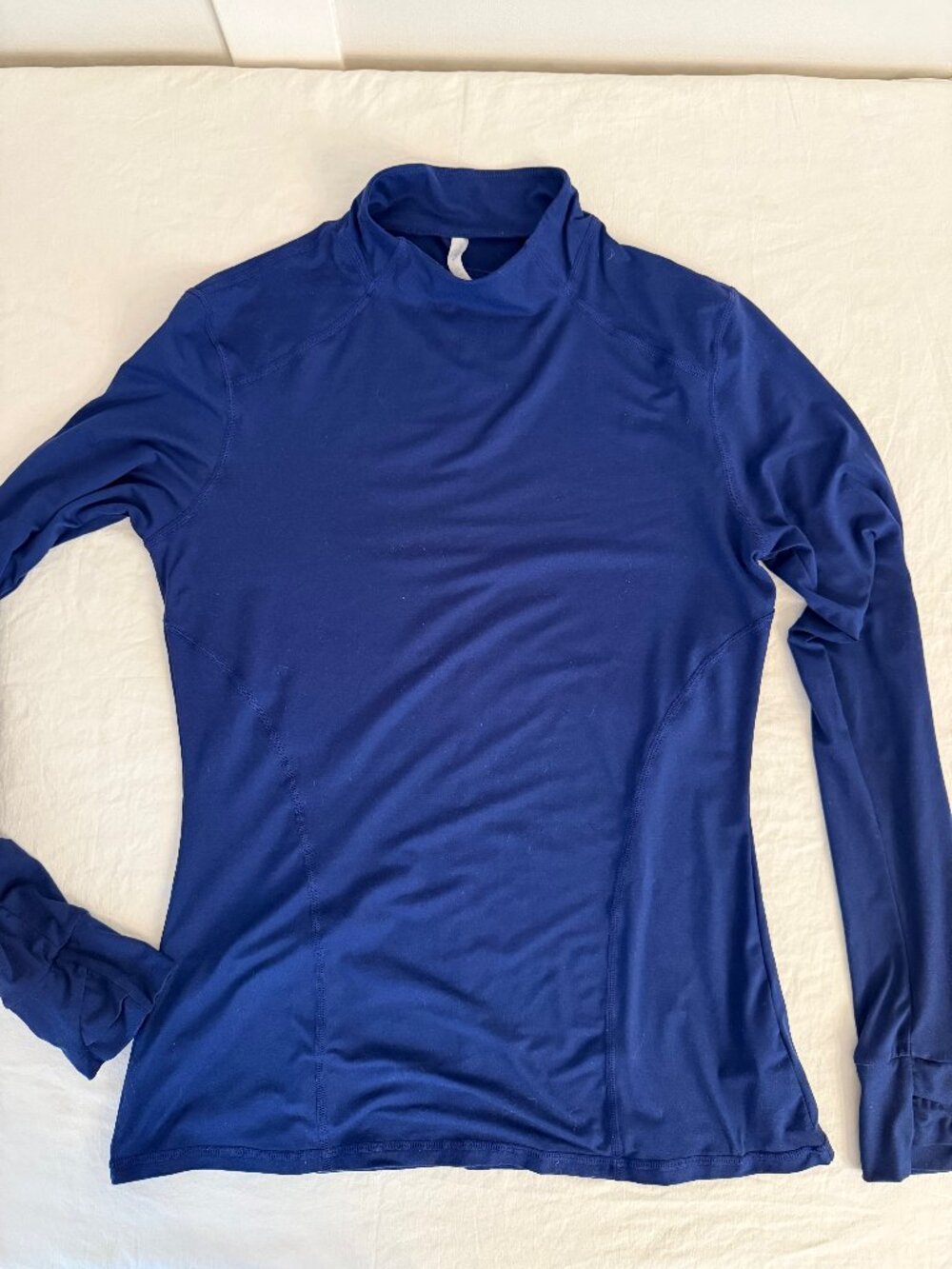Fabletics Phoenix Long-Sleeve Top Navy Blue mock neck zip pocket Medium